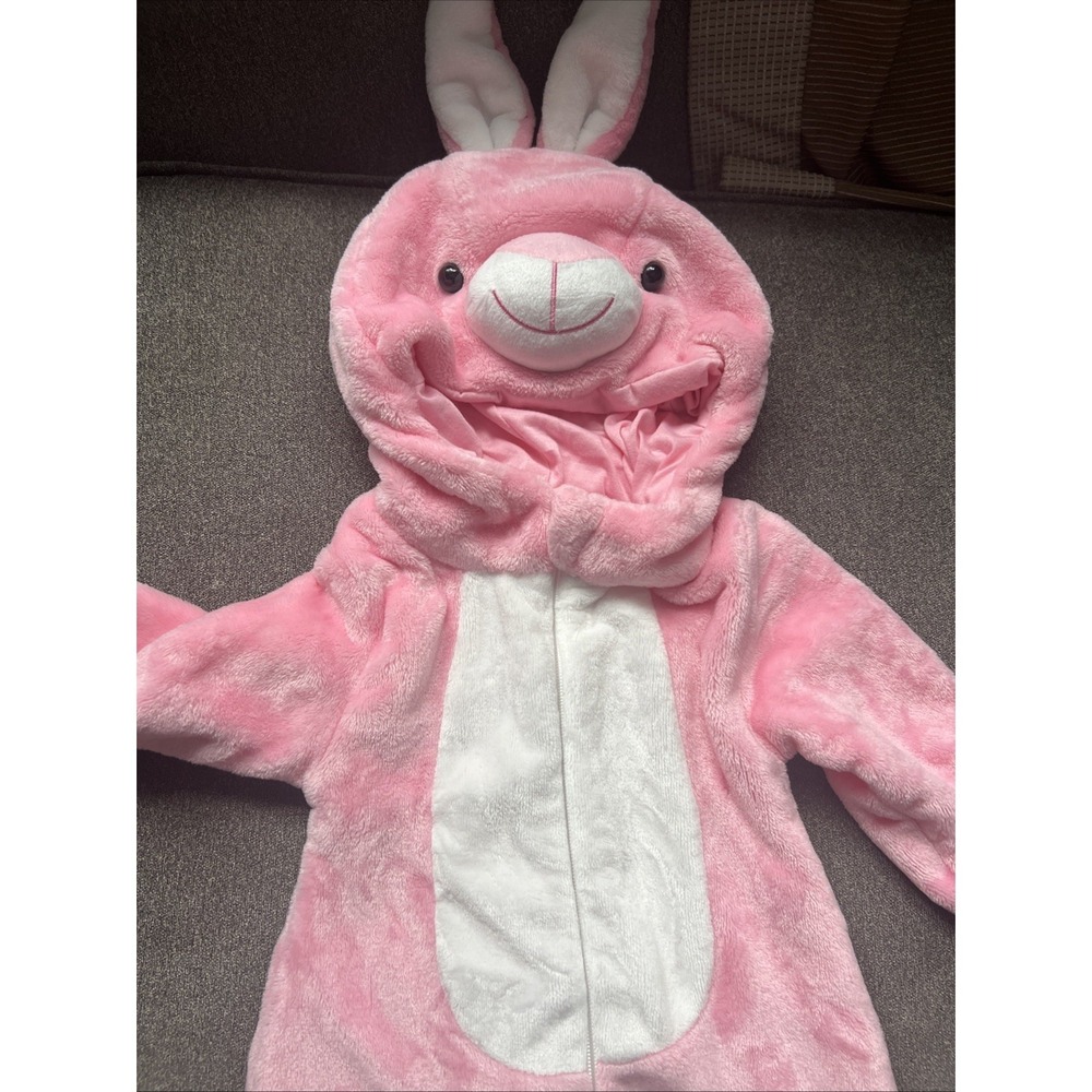 Unbranded Bunny Hooded Romper Infant Size 6-12M Pink Plush One-Piece Costume - Picture 2 of 6